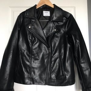 Faux Leather Moto Jaket, Black